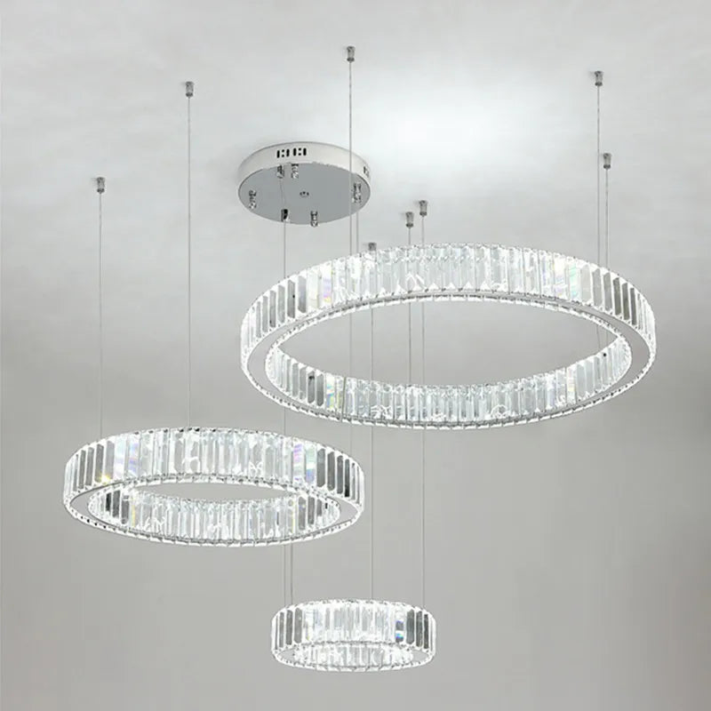 Modern Luxury Led Dimmable Pendant Lights Lustre Living Room Chandelier Lamp Fixtures Foyer Shiny Steel  Luminarias Light