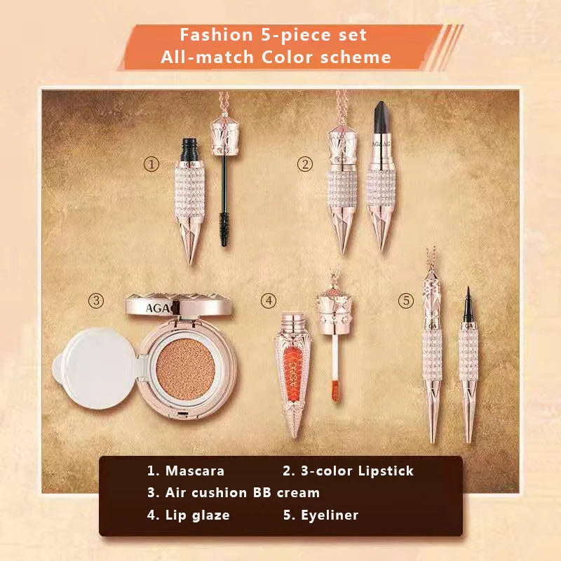 NEW Cosmetic Makeup Set Air Cushion Finishing Powder Face Powder Pearly Lustre Eyeliner Non-Stick Cup 3 Colors Lipstick Kit