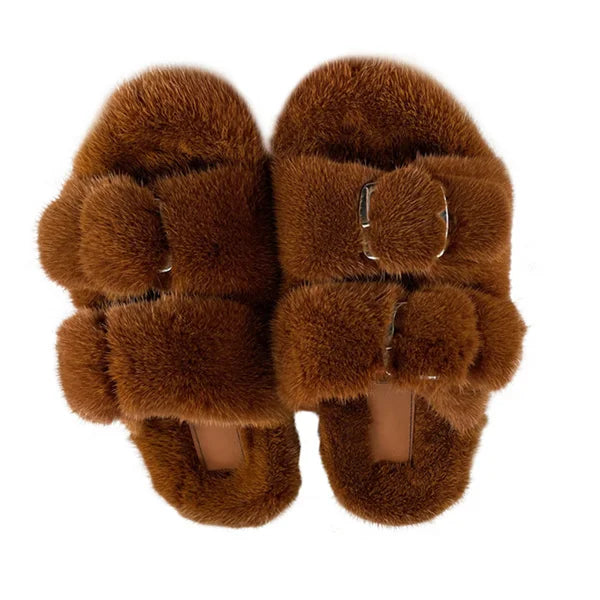 Slippers Ladies Summer Fluffy Mink Fur Slippers 100% Mink Fur Slippers Ladies Sandals 2021 Home Slippers Girls Outdoor Slippers