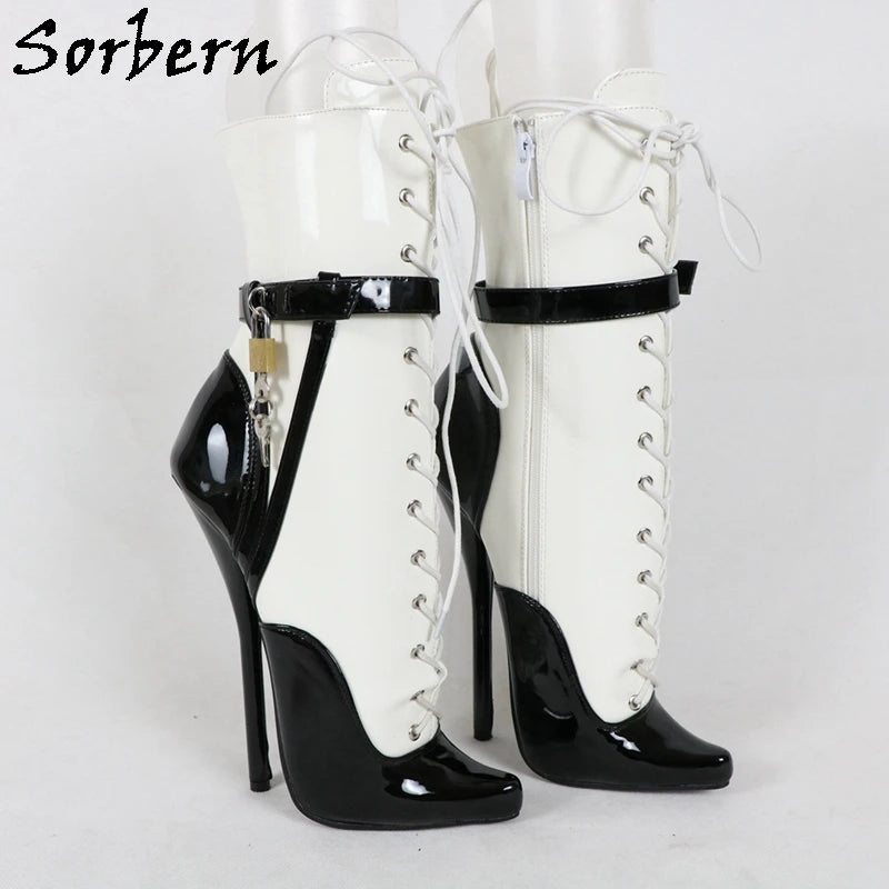 Sorbern Sexy Lockable Ankle Boots For Women Ballet High Heel Stilettos With Chains Sm Shoes Crossdresser Custom Colors