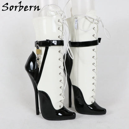 Sorbern Sexy Lockable Ankle Boots For Women Ballet High Heel Stilettos With Chains Sm Shoes Crossdresser Custom Colors