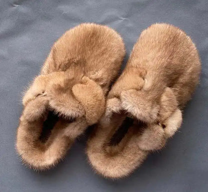 Female Luxury Real Mink Fur Slippers, Women's Clogs, Slip-on Casual Winter Shoes, Mules Shoes Women Luxury Designer Mink Slipper