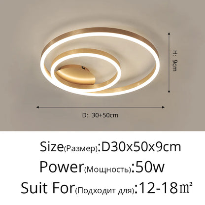 Nordic Creative Round Circle Chandeliers For Bedroom Living Room Restaurant Lighting Golden Coffee Lustre Ring Ceiling Lights