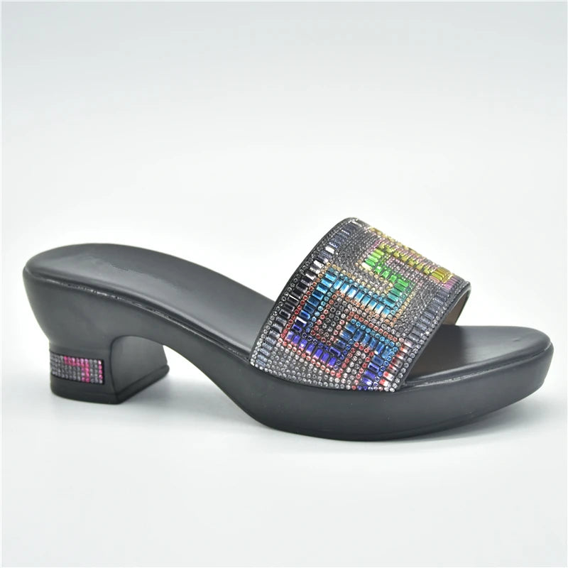 New African Wedding Shoes Decorated with Rhinestone Luxery Shoes Women Open Toe Shoes Slip on Italian Ladies Shoes and Sandals