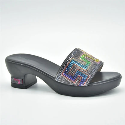 New African Wedding Shoes Decorated with Rhinestone Luxery Shoes Women Open Toe Shoes Slip on Italian Ladies Shoes and Sandals
