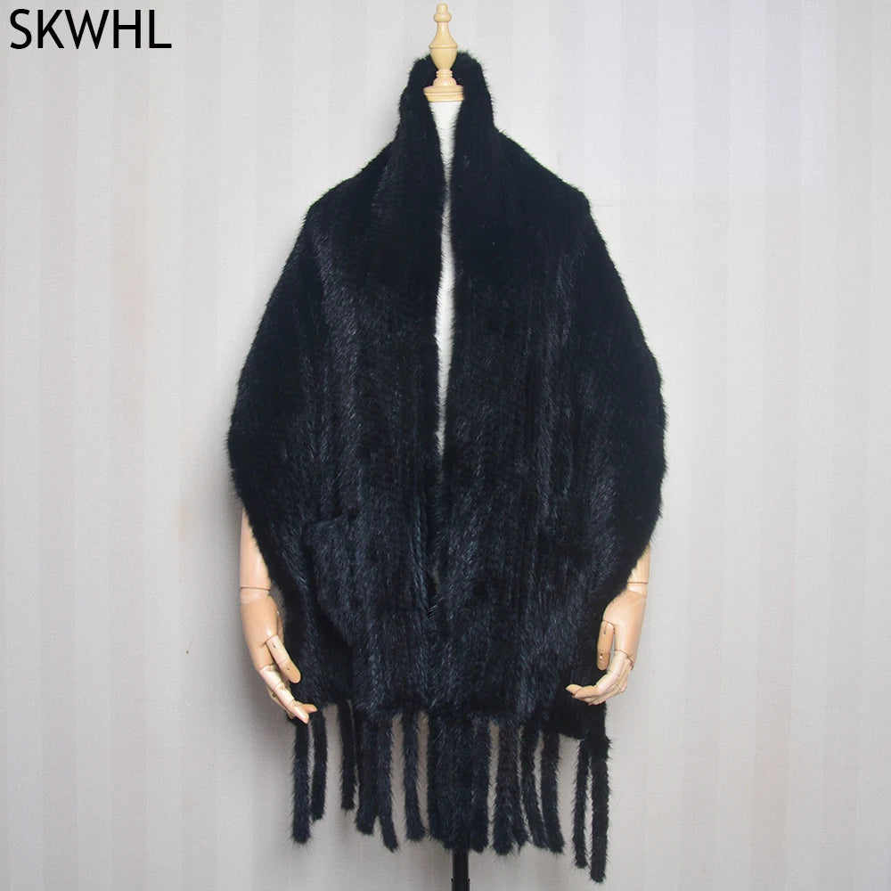 2026 Hot Sale Long Style Winter Warm Real Natural Mink Fur Scarf Real Mink Fur Shawl Fashion Women Knitted Real Mink Fur Scarves