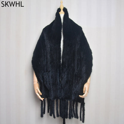 2026 Hot Sale Long Style Winter Warm Real Natural Mink Fur Scarf Real Mink Fur Shawl Fashion Women Knitted Real Mink Fur Scarves