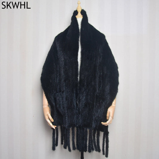 2026 Hot Sale Long Style Winter Warm Real Natural Mink Fur Scarf Real Mink Fur Shawl Fashion Women Knitted Real Mink Fur Scarves