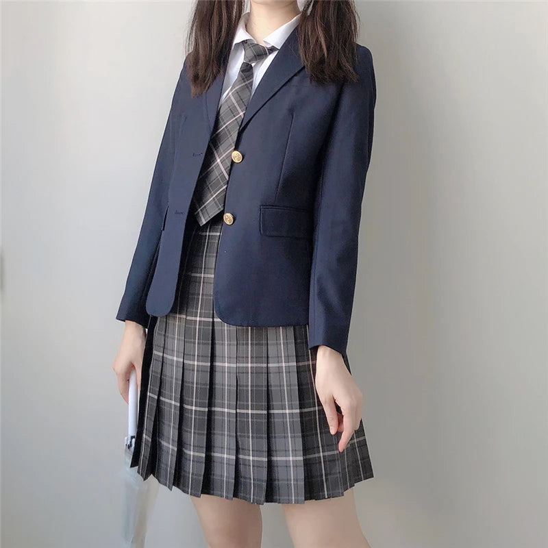 Japan Preppy Style Women's Navy Blue Coat Set Kawaii High School Class Girl Student Uniform Cute JK Blazer Clothing for Autumn