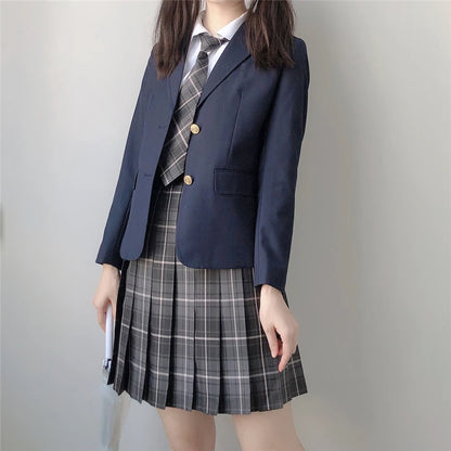 Japan Preppy Style Women's Navy Blue Coat Set Kawaii High School Class Girl Student Uniform Cute JK Blazer Clothing for Autumn