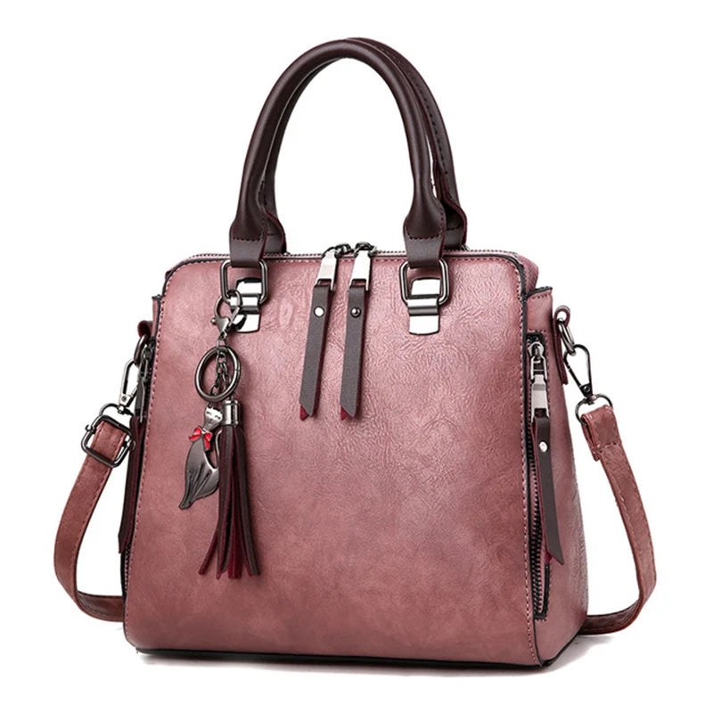 Yogodlns Vintage Cat Tassel Luxury Handbag Women Bags Double Zipper Crossbody Bags Shoulder Bag Casual Shell Tote Ladie