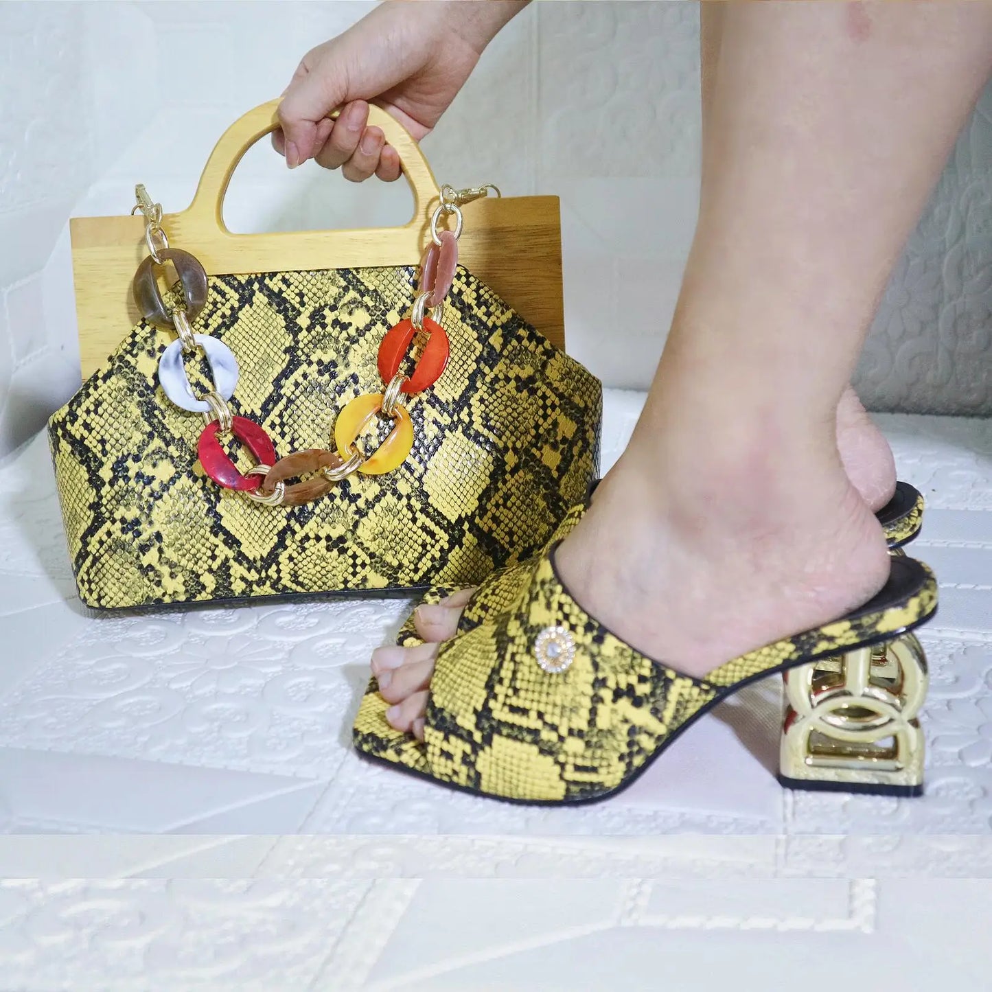 Doershow new come Matching Women Shoe and Bag Set Decorated green Nigerian Shoes and Bag Set Italy Shoes and Bag set 31-13