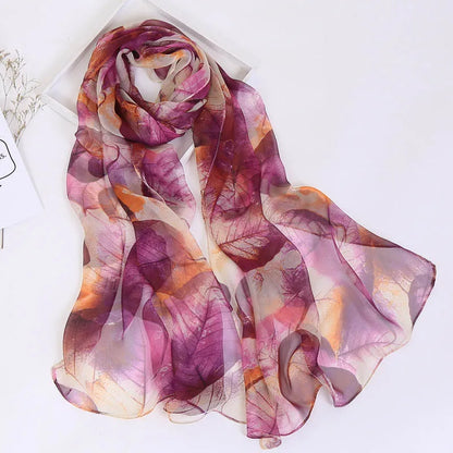 Women Foulard Chiffon Georgette Bandana Scarf Tree Leaf Print Long Shawl Summer Wrap Lady Elegant Thin breathable