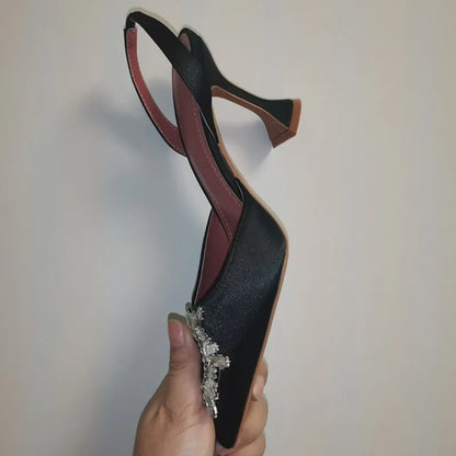 2025 Brand women Pumps luxury Crystal Slingback High heels Summer bride Shoes Comfortable triangle Heeled Party Wedding Shoes