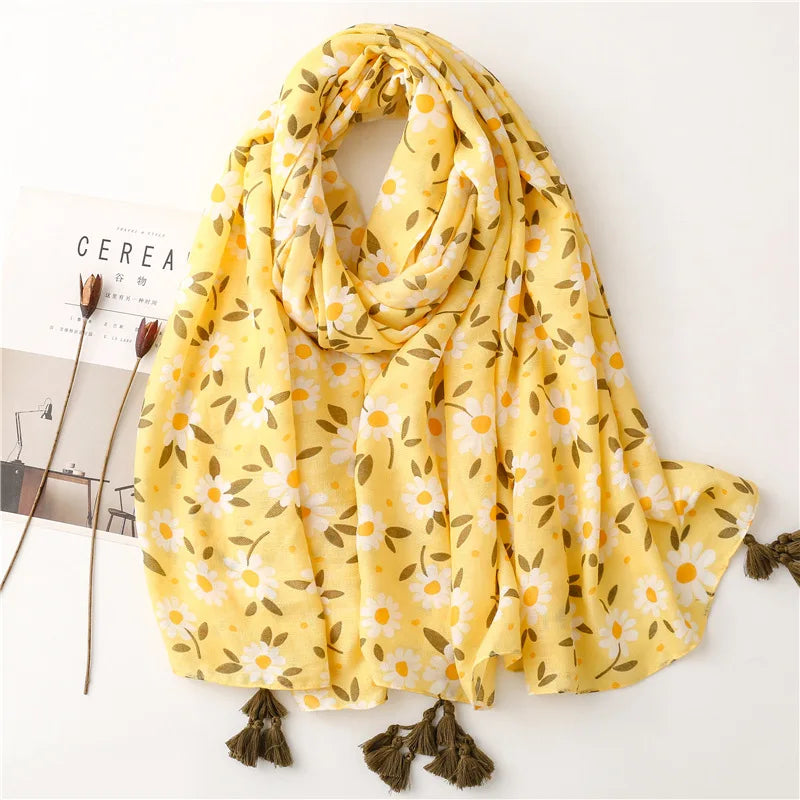 2026 Luxury Brand Ink Painting Floral Tassel Viscose Shawl Scarf Lady High Quality Pashmina Hijab and Wraps Foulard Muslim Sjaal