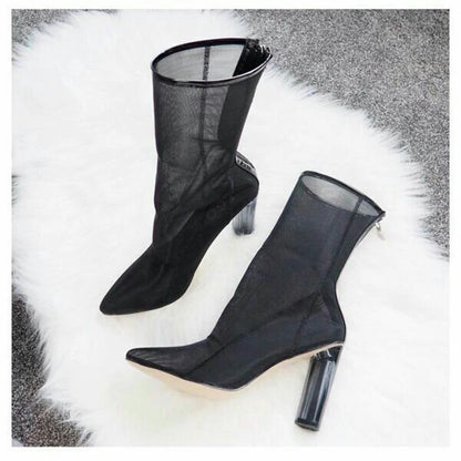 New Mesh Neon Green Sandal Boots Women Sexy Over The Knee Boots Pointed Toe High Heels Party Shoes Woman Thigh High Boots