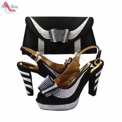 2024 High Quality Fashion Nigerian Women Shoes Matching Bag Set in Royal Blue Color Specials Design with Appliques for Party