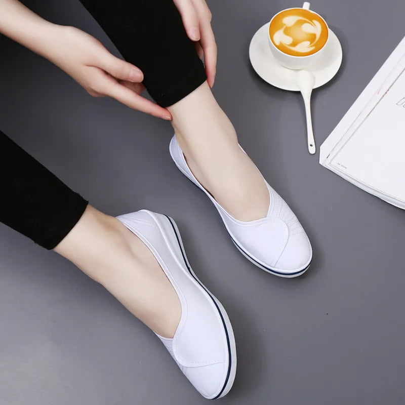 EOFK Women Loafers Soft Slip On Canvas Flats Shoes Woman Solid Casual Breathable Shoe For Mother Platform Shoes