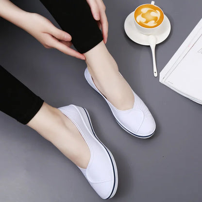 EOFK Women Loafers Soft Slip On Canvas Flats Shoes Woman Solid Casual Breathable Shoe For Mother Platform Shoes