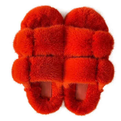 Slippers Ladies Summer Fluffy Mink Fur Slippers 100% Mink Fur Slippers Ladies Sandals 2021 Home Slippers Girls Outdoor Slippers