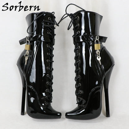 Sorbern Sexy Lockable Ankle Boots For Women Ballet High Heel Stilettos With Chains Sm Shoes Crossdresser Custom Colors