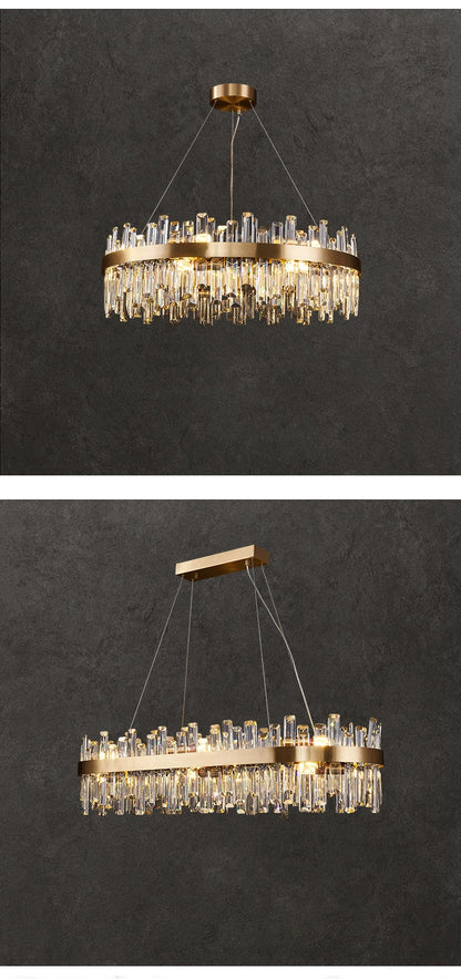 LED Postmodern Golden Chrome Silver Round Oval Crystal Chandelier Lighting Suspension Luminaire Lampen For Dinning Room