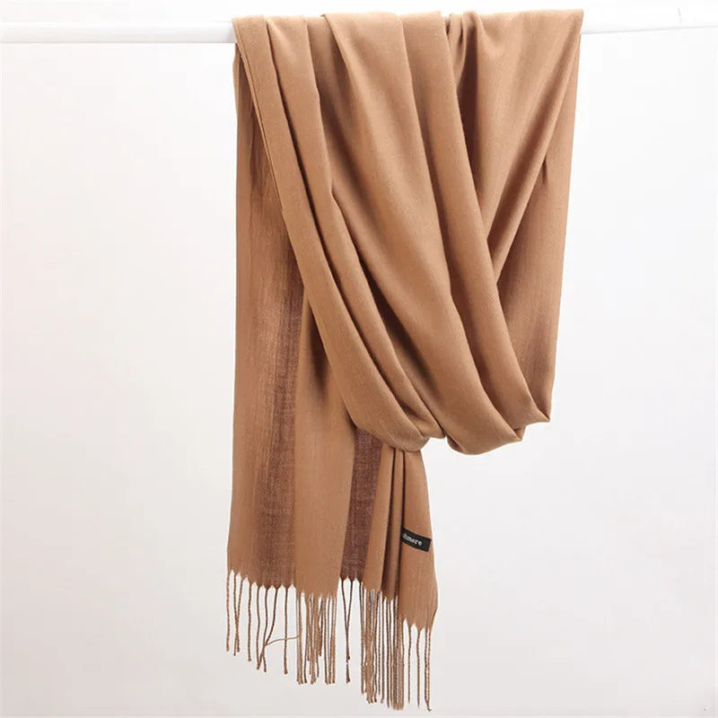 Fashion Solid Color 2023 Women Scarf Winter Hijabs Tessale Tassels Long Lady Shawls Cashmere Like Pashmina Hijabs Scarves Wraps