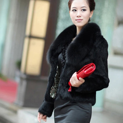 2023 100% Genuine Real Full Pelt Rabbit Fur Coat with Natural Fox Fur Collar Jacket Brand Factory Outlet Wholesale Fur WSR30
