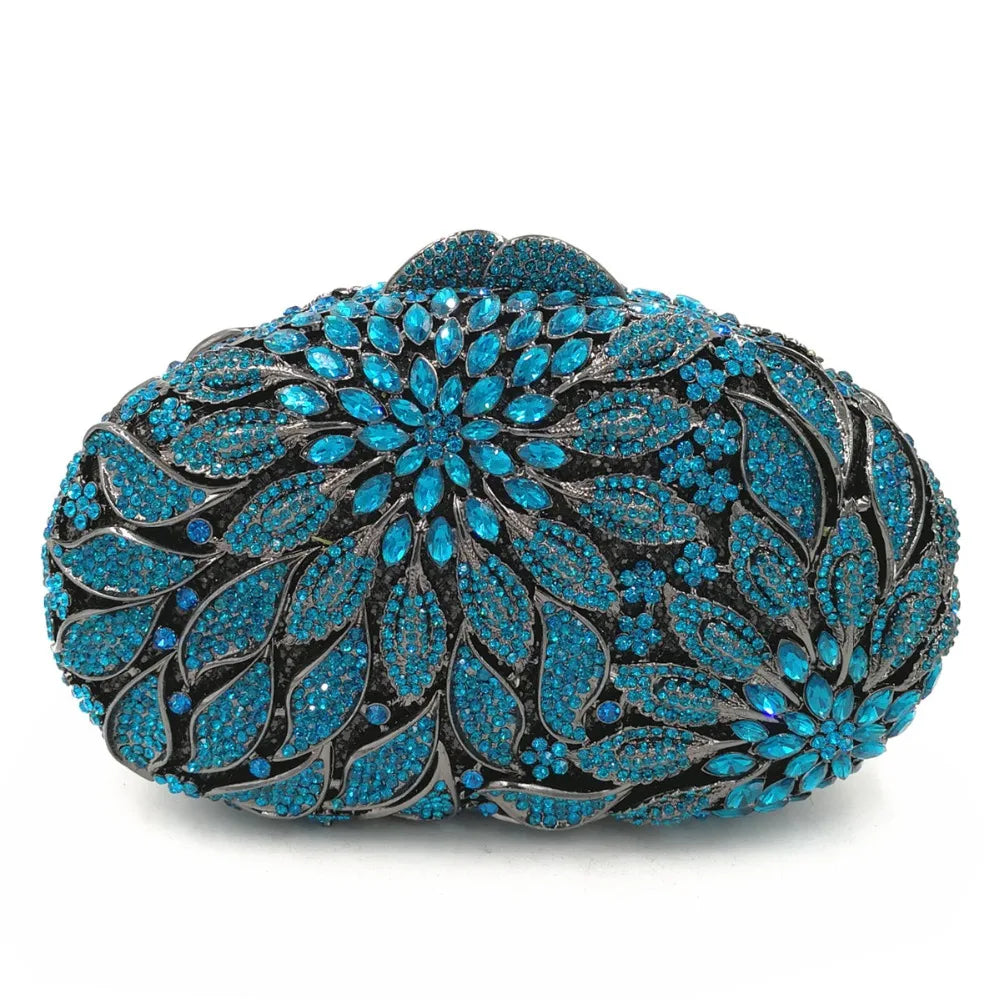 Gold Metal Leaves White Crystals Evening Clutch Bags Luxury Women Wedding Party Purse Ball Handbags Rhinestone Mini Minaudiere