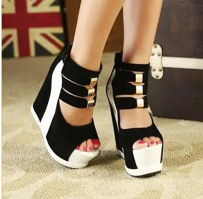 New Flock Ankl Boots Shoes Women Summer Sexy Hollow High Slope With The Fish Mouth Single Shoes Thick Bottom Wedges Short Boots