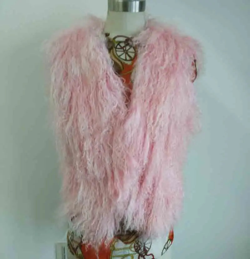 Luxury Long Mongolia Sheep Fur Vest Classical Fashion Trend Design Thick Warm Tan Sheep Fur Jacket Match wsr249