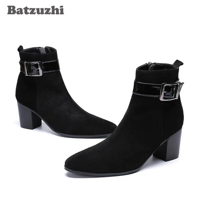 Korean Style Men's Pointed Toe Ankle Boots Black Suede US6-1 Big Size Knight Party Footwear Bota Masculina