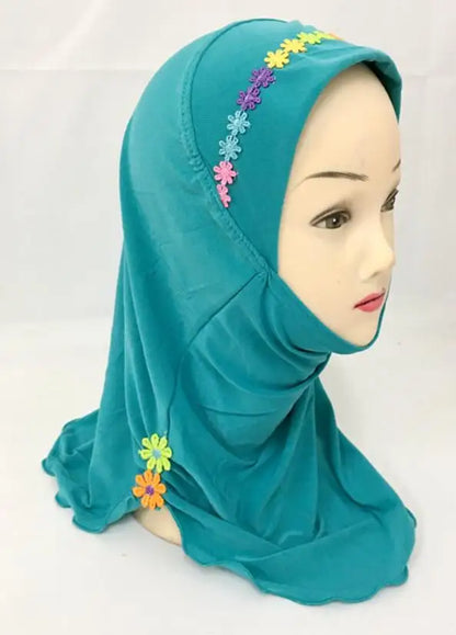 Girls Kids Muslim Beautiful Hijab Islamic Arab Scarf Shawls Flower Pattern