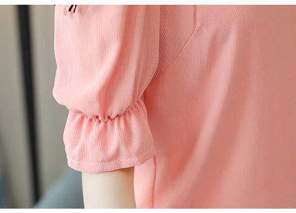 Women Summer Blouses 2024 Short Sleeve Chiffon Women Blouse Shirt Sexy Slash Neck Off Shoulder Top Womens Tops And Blouses B155
