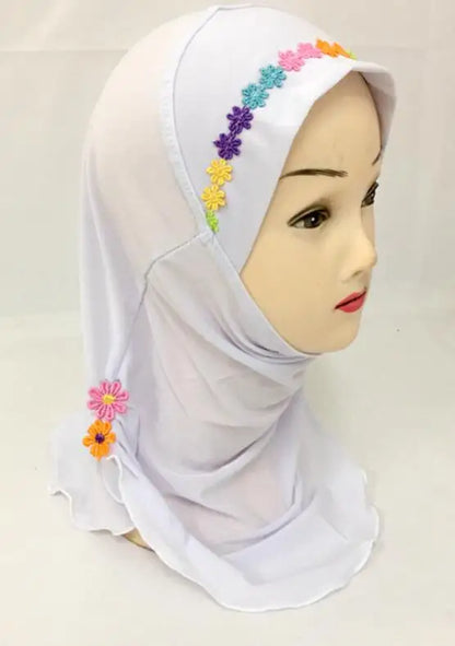 Girls Kids Muslim Beautiful Hijab Islamic Arab Scarf Shawls Flower Pattern