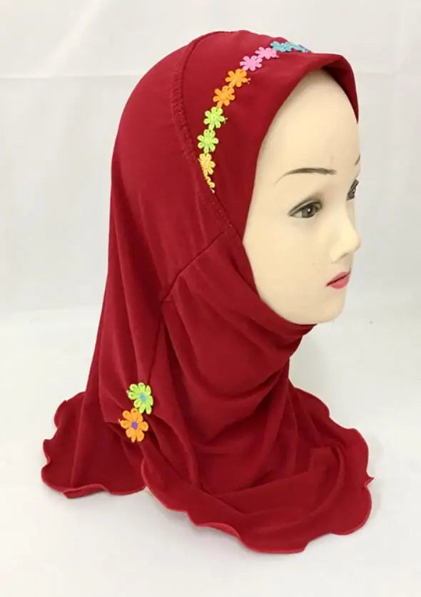 Girls Kids Muslim Beautiful Hijab Islamic Arab Scarf Shawls Flower Pattern