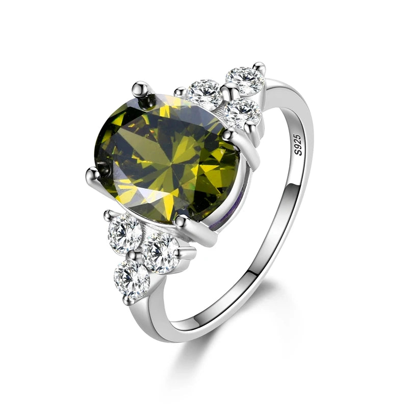 Silver Plated Rings for Woman AAA Oval Olive Zircon Ring Multi-color Gemstone Fashion Luxury Jewelry Wedding Engagement Gift