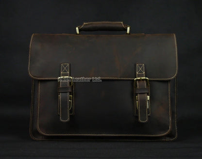 Vintage Crazy Horse Genuine Leather Men Briefcase 15" Laptop Bag Work Business Bag Shoulder Messenger Bag Male Tote Handbag M088