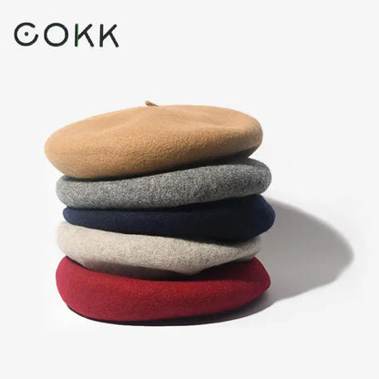 Winter Hats For Women Berets Flat Cap Knit Cashmere Lady Girl Female Painter Solid Soft Adjustable