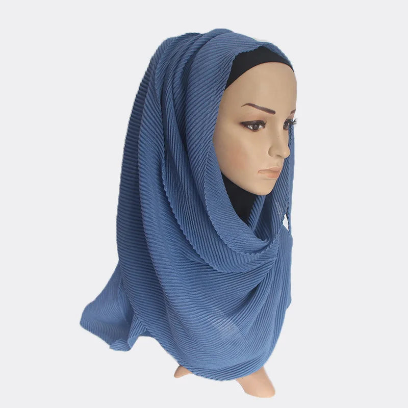 2022 Women Plain Cotton Scarf Head Hijab Wrap Solid Full Cover-up Shawls Foulard Femme Headband Crinkle Muslim Hijabs Store