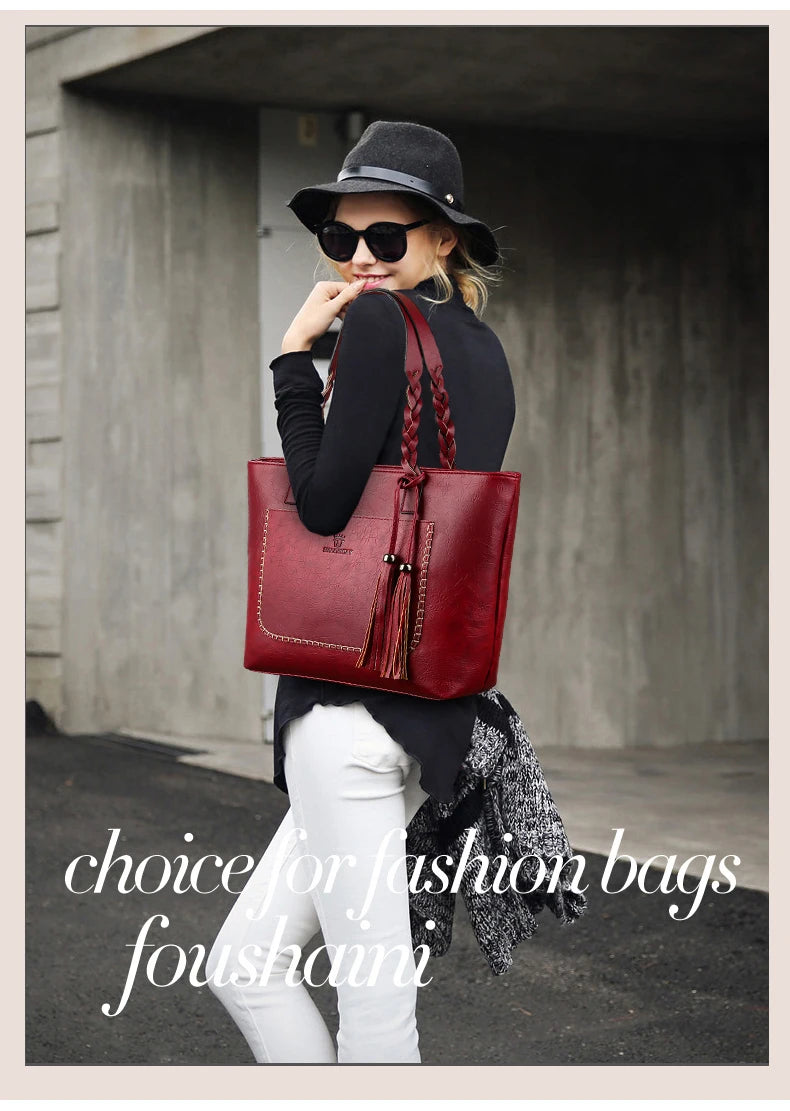 Women Messenger Bags Leather Daily Luxury Tassel Leather Handbags Female Designer Bag Vintage Big Tote Shoulder Bag High Quality