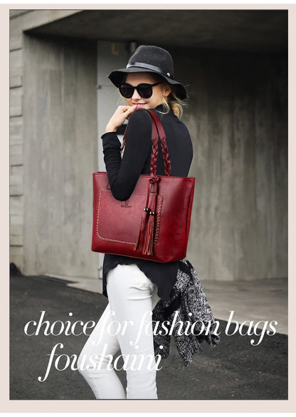 Women Messenger Bags Leather Daily Luxury Tassel Leather Handbags Female Designer Bag Vintage Big Tote Shoulder Bag High Quality