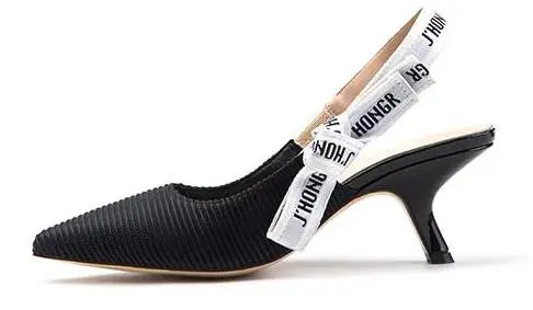 Sandals Women Luxury Striped Fabric Strange Heel Designer Sandals Back Strap Butterfly-Knot Elastic Band Pumps Party Shoes Woman