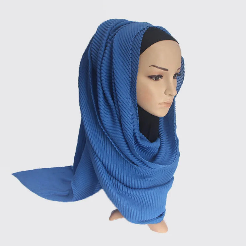 2022 Women Plain Cotton Scarf Head Hijab Wrap Solid Full Cover-up Shawls Foulard Femme Headband Crinkle Muslim Hijabs Store