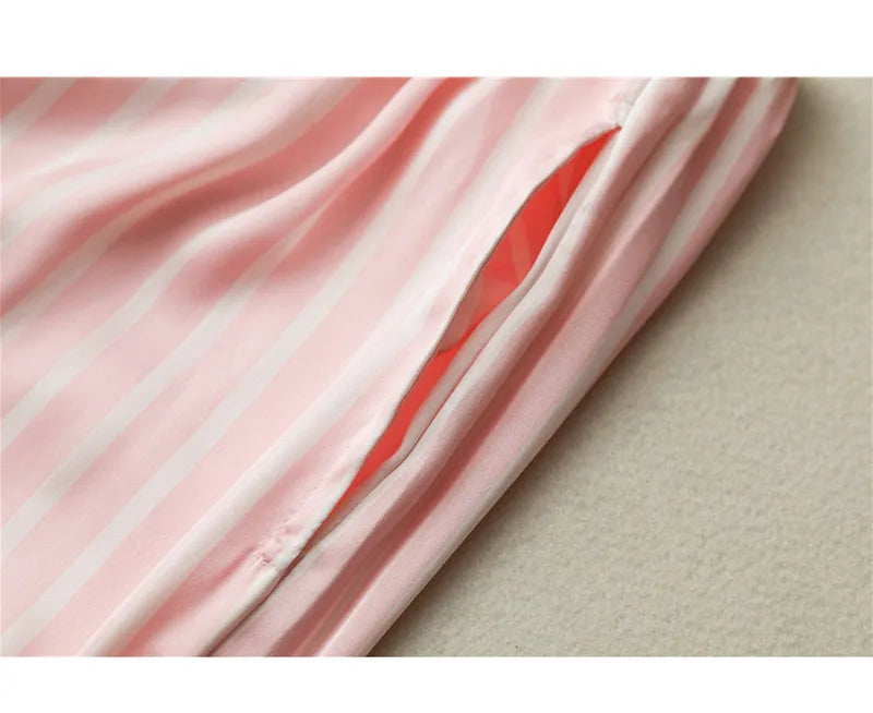 Women's Plus Size 7 Piece Soft Smooth Rayon Pajama Set, V-Neck Loungewear, Pink Striped Sleepwear
