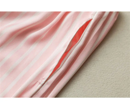Women's Plus Size 7 Piece Soft Smooth Rayon Pajama Set, V-Neck Loungewear, Pink Striped Sleepwear