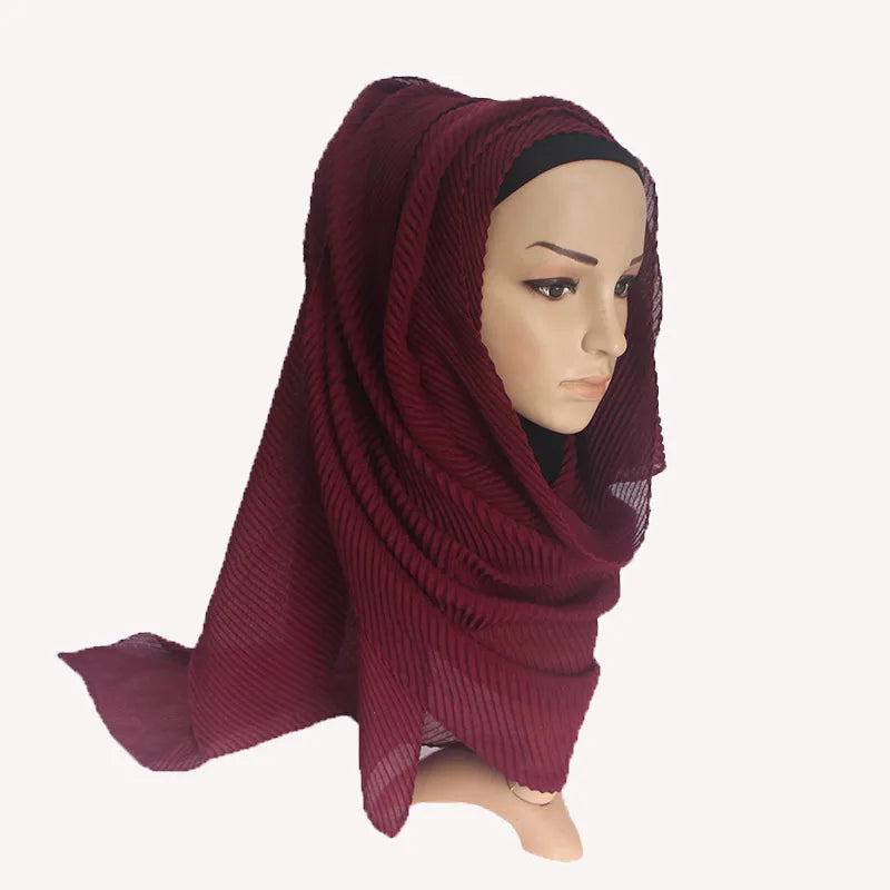 2022 Women Plain Cotton Scarf Head Hijab Wrap Solid Full Cover-up Shawls Foulard Femme Headband Crinkle Muslim Hijabs Store
