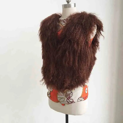 Luxury Long Mongolia Sheep Fur Vest Classical Fashion Trend Design Thick Warm Tan Sheep Fur Jacket Match wsr249