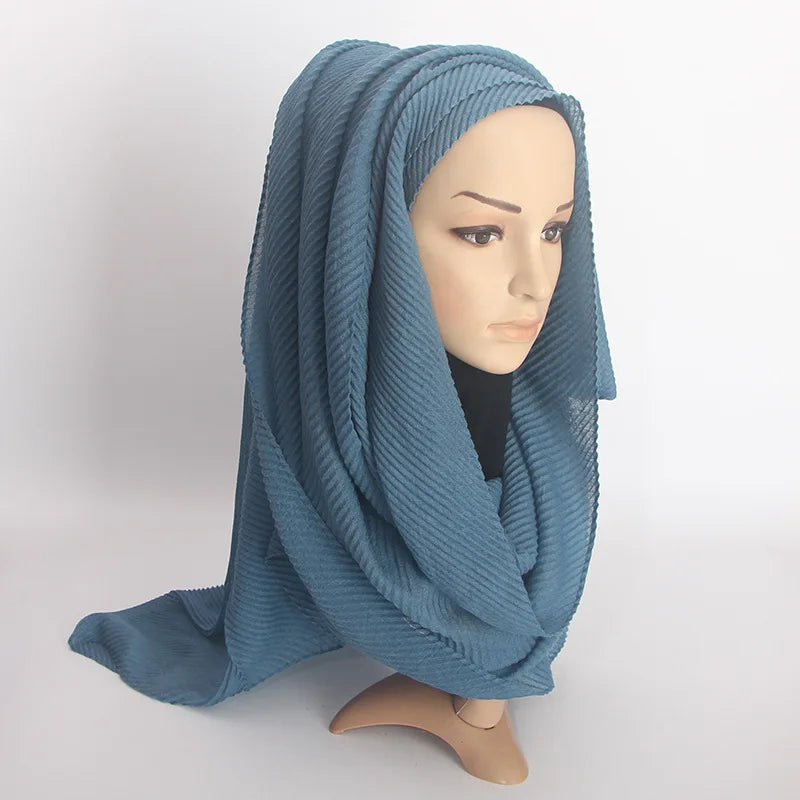 2022 Women Plain Cotton Scarf Head Hijab Wrap Solid Full Cover-up Shawls Foulard Femme Headband Crinkle Muslim Hijabs Store