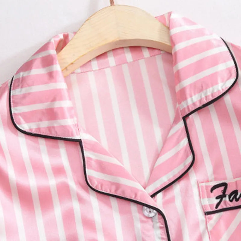 Women's Plus Size 7 Piece Soft Smooth Rayon Pajama Set, V-Neck Loungewear, Pink Striped Sleepwear